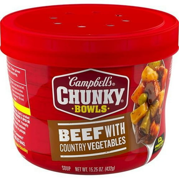 Campbell's Chunky Beef Soup with Country Vegetables Microwavable Bowl Soup - 15.25oz - Pack of 2