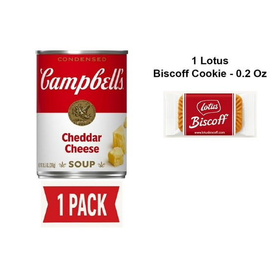 Campbells Condensed Cheddar Cheese Soup, 10.5 Oz Can - Pack Of 1 & Lotus Biscoff Cookie - 0.2 Oz - 1 ct