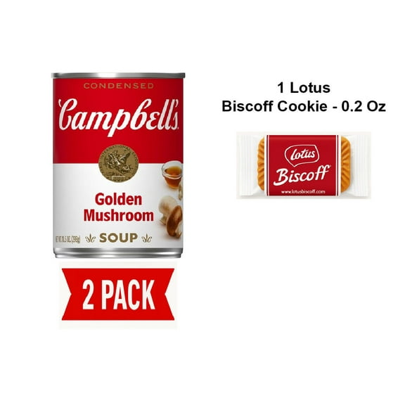 Campbells Condensed Golden Mushroom Soup, 10.5 Ounce Can - Pack Of 2 & Lotus Biscoff Cookie - 0.2 Oz - 1 ct
