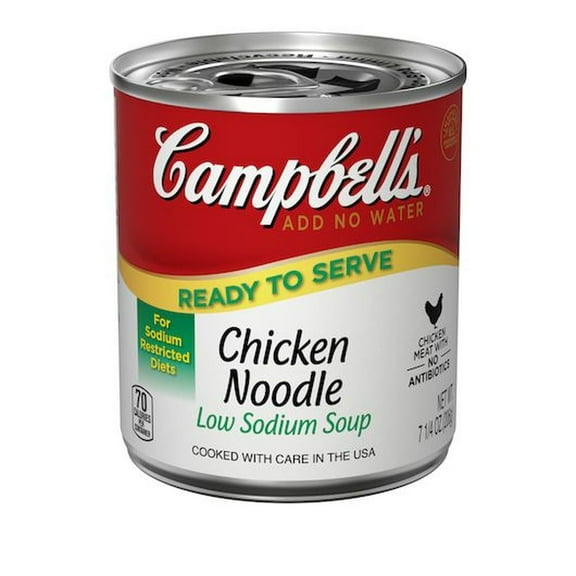Campbells Ready To Serve Low Sodium Chicken Noodle Soup, 7.25 Ounce Can -- 24 per Case.