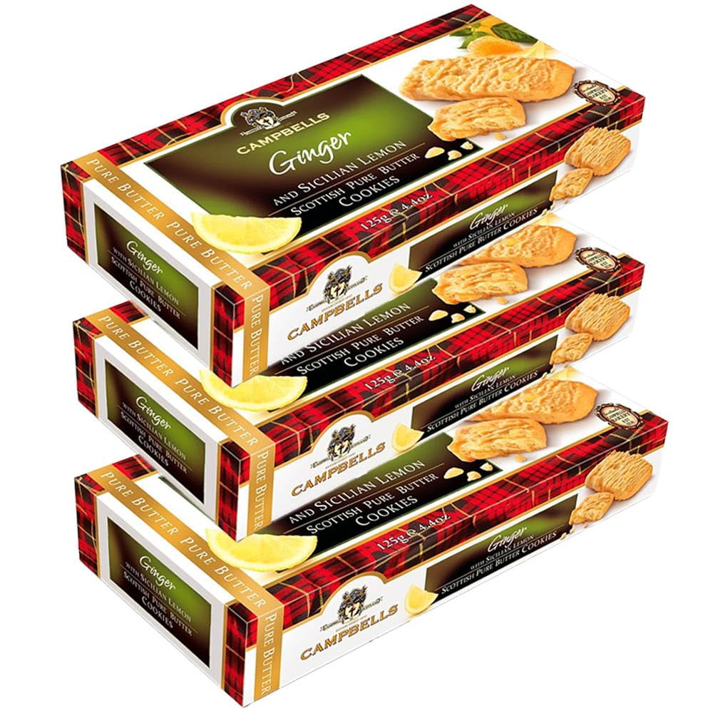 Campbells Shortbread with FEV6&nbsp;Ginger & Sicilian Lemon | Scottish Pure Butter Spice Cookies | Gourmet Food for Special Occasions | Delicious Soft Baked British Snacks | 4.41 Oz | (Pack of 3)