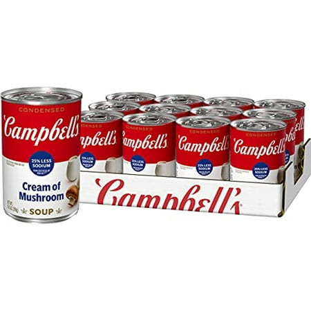 Campbells Condensed 25% Less Sodium Cream Of Mushroom Soup, 10.5 Oz. Can (Pack Of 12) (Packaging May Vary)