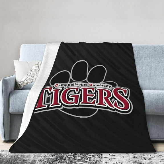 Campbellsville A University Logo Fleece Blanket, Very Soft Microfiber Flannel Blanket for Couch Warm and Cozy for All Seasons, Black