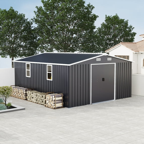 Campcraft 10*12ft Storage Shed with 0.25mm Color Steel Plate, Surface Protective Film, 2 Daylight Windows, 876 Cu.Ft Capacity, for Tool Storage, Bike Shed, Utility Room, Pet House, Backyard, Garden