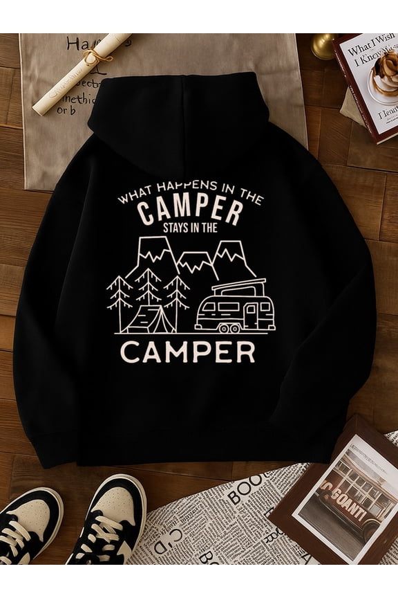 Camper Adventure sweatshirt Camping for men polyester black Breathable stretch fabric, sweatshirt suitable for autumn and winter outdoor sports and casual wear beer guys Classic Unisex hoodie