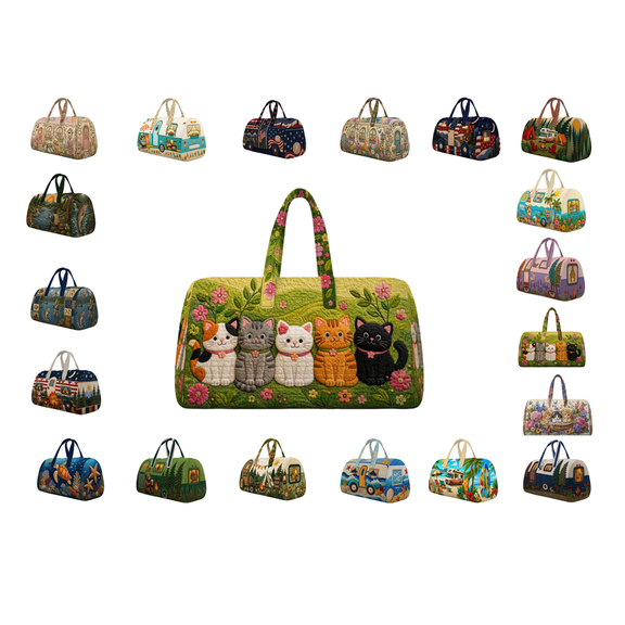 Camper Bag, Hippie Bus Weekender Bag, Hippie Bag, Hippie Bohemian Quilted Weekender Travel Bag Floral Print, Overnight Stay Carry On Shoulder Bag, 1 Pc