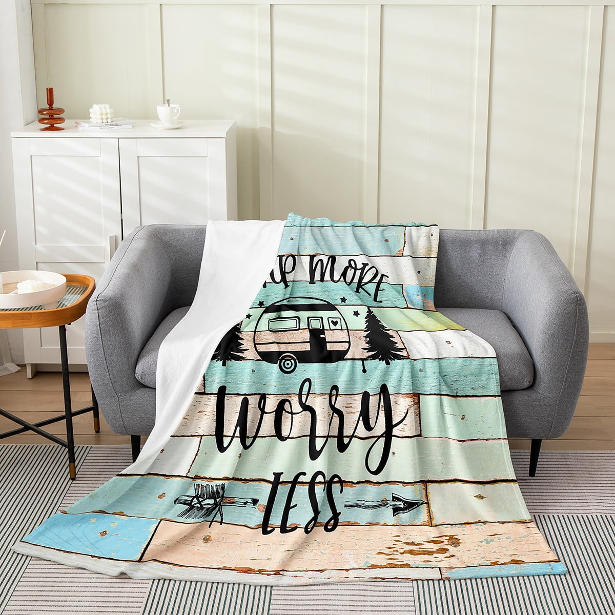 Camper Bed Blanket,Camping Themed Flannel Blanket for Travel Trailers ...