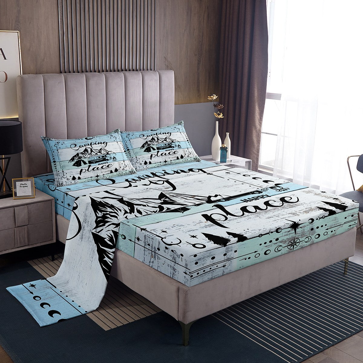 Camper Bed Sheets Set Happy Camping Sheets, Rv Camping Sheet Set for Boys Girls Children Teens