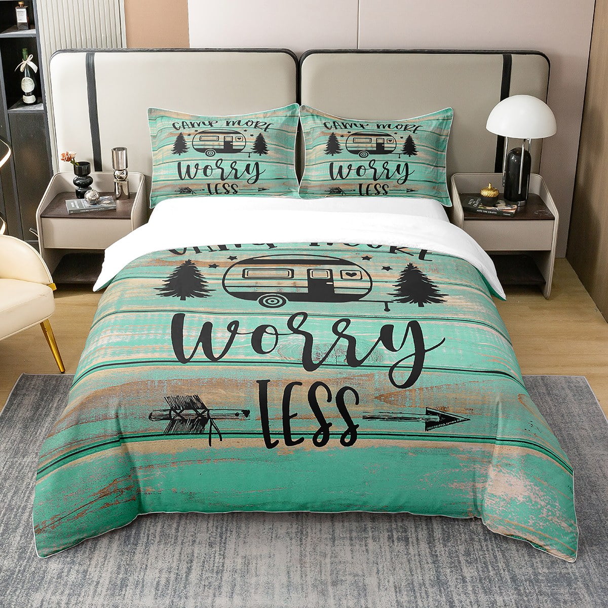 Camper Bedding Set,Camping Themed 100 Cotton Duvet Cover for Travel