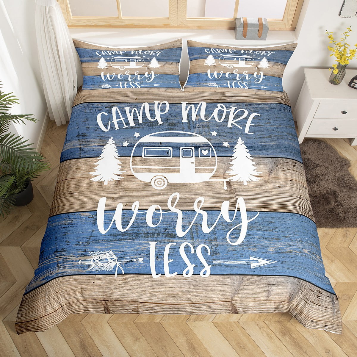 Camper Bedding Set for Women,Camping Themed Duvet Cover for Travel