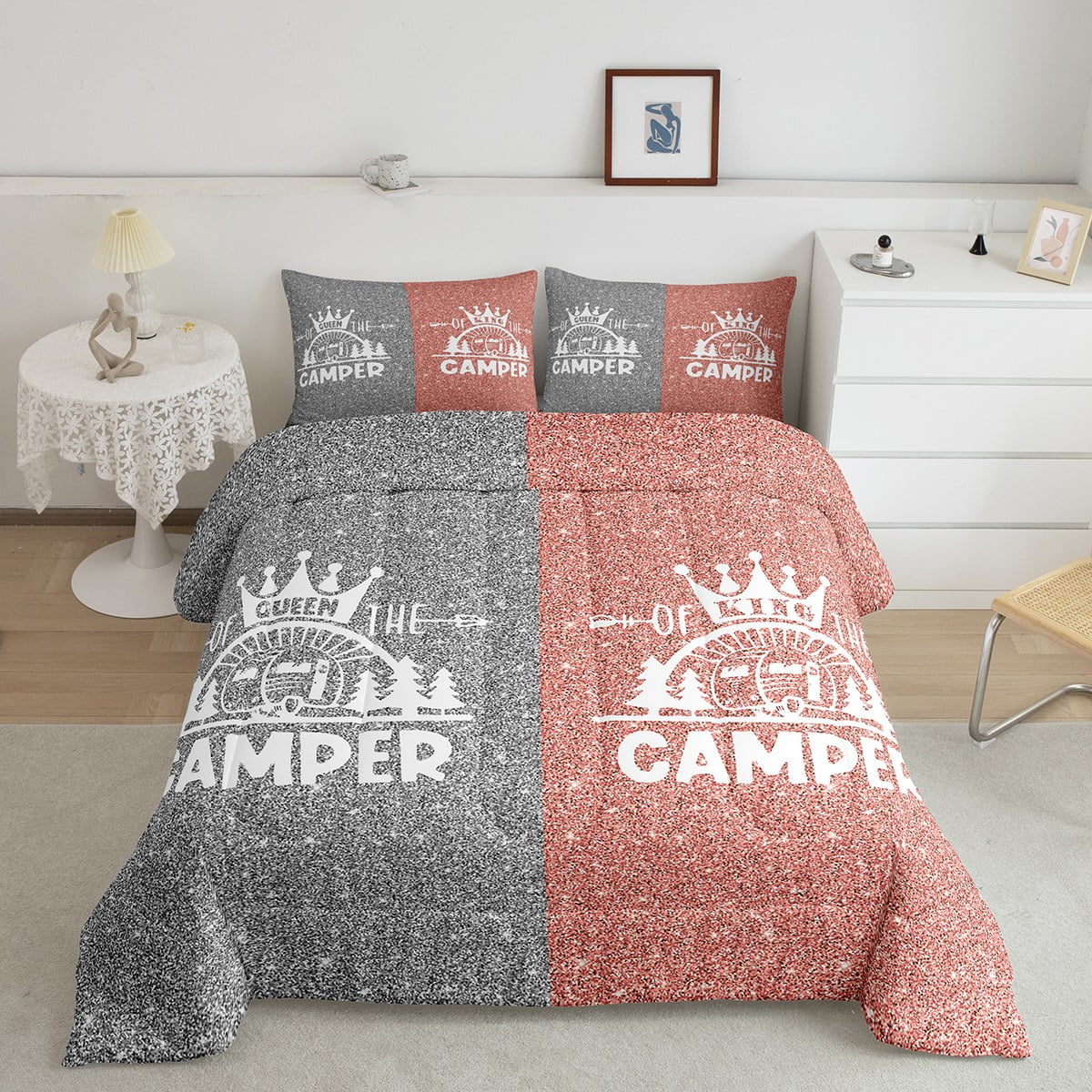 Camper Bedding for Travel Trailers,King and Queen Crown Camping