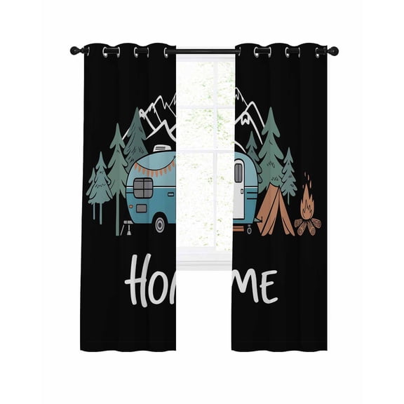 Camper Blackout Curtains 2 Panels Set Home Mountain Pine Trees Tent Forest Rustic Nature Thermal Insulated Privacy Black Out Drapes Window Curtain for Living Room Bedroom 42 x 45 Inch