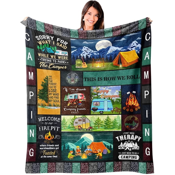 Camper Blanket Camping Blankets Super Soft Warm Cozy Camp Lovers Throws Flannel Fleece Blankets for Campsite Outdoors RV Travel Hiking Bed Sofa Couch, 30x40in Fleece Blanket