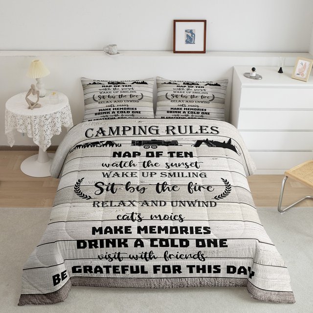 Camper Comforter Set Queen, Happy Camping Bedding Set Rv Decorations