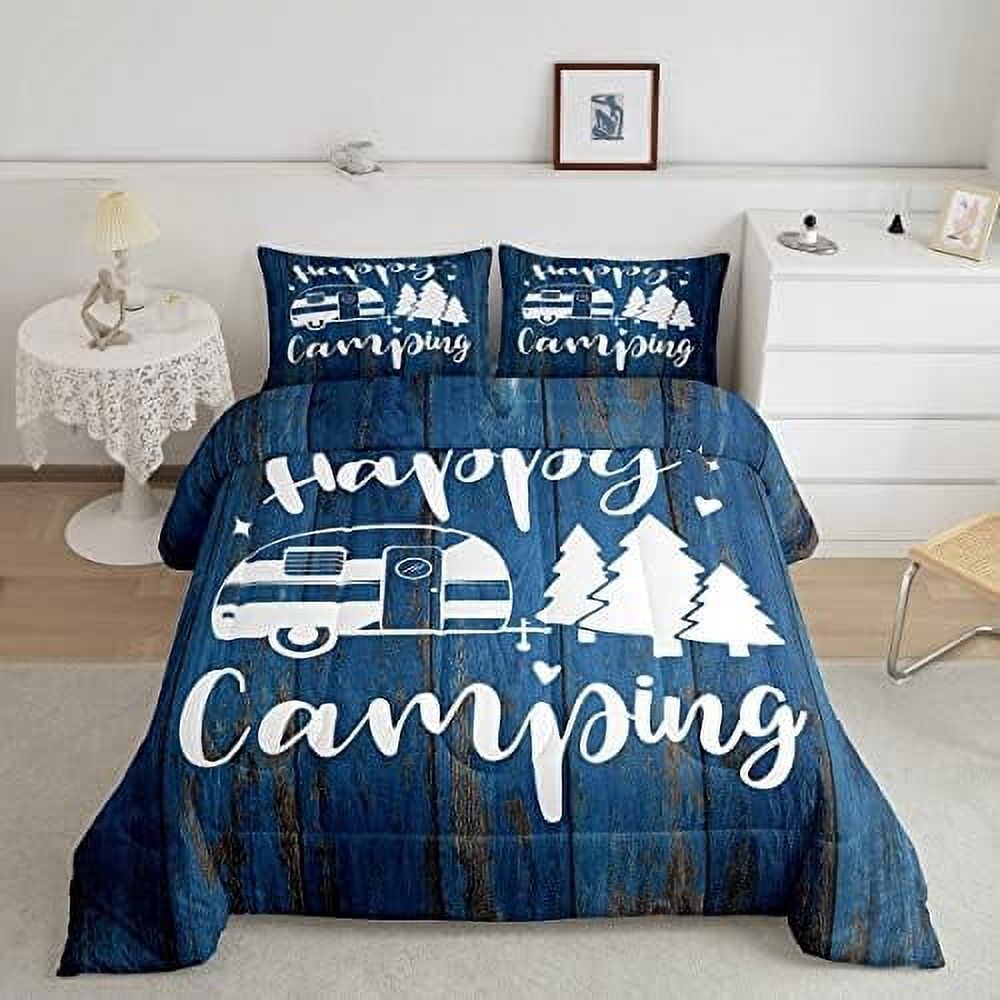 Camper Comforter Set Size Happy Camping Quilt Red Rustic Farmhouse