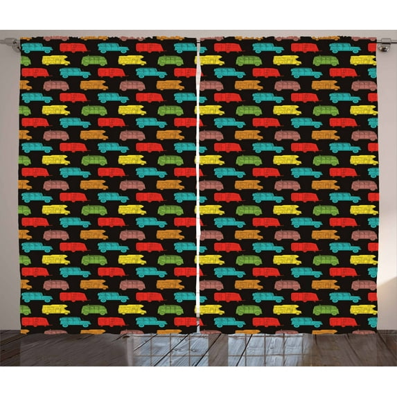 Ambesonne Camper Curtains 2 Panel Set, Colorful Van Bus Trailer, 108" x 108", Multicolor