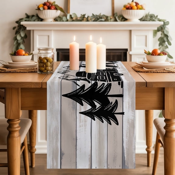 Camper Dining Table Runner, Mountain Pine Trees Tent Forest Rustic Nature Washable Table Runners Kitchen Coffee Table Center Decor for Home Party Holiday Wedding 13 x 36 Inches