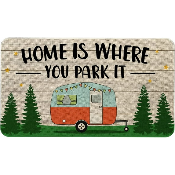 Camper Door Mat 30 X 17 Inch Camping Doormat Indoor Outdoor Entrance Non Slip Front Door Mats Camper RV Trailer Decor Rubber Back Welcome Mat