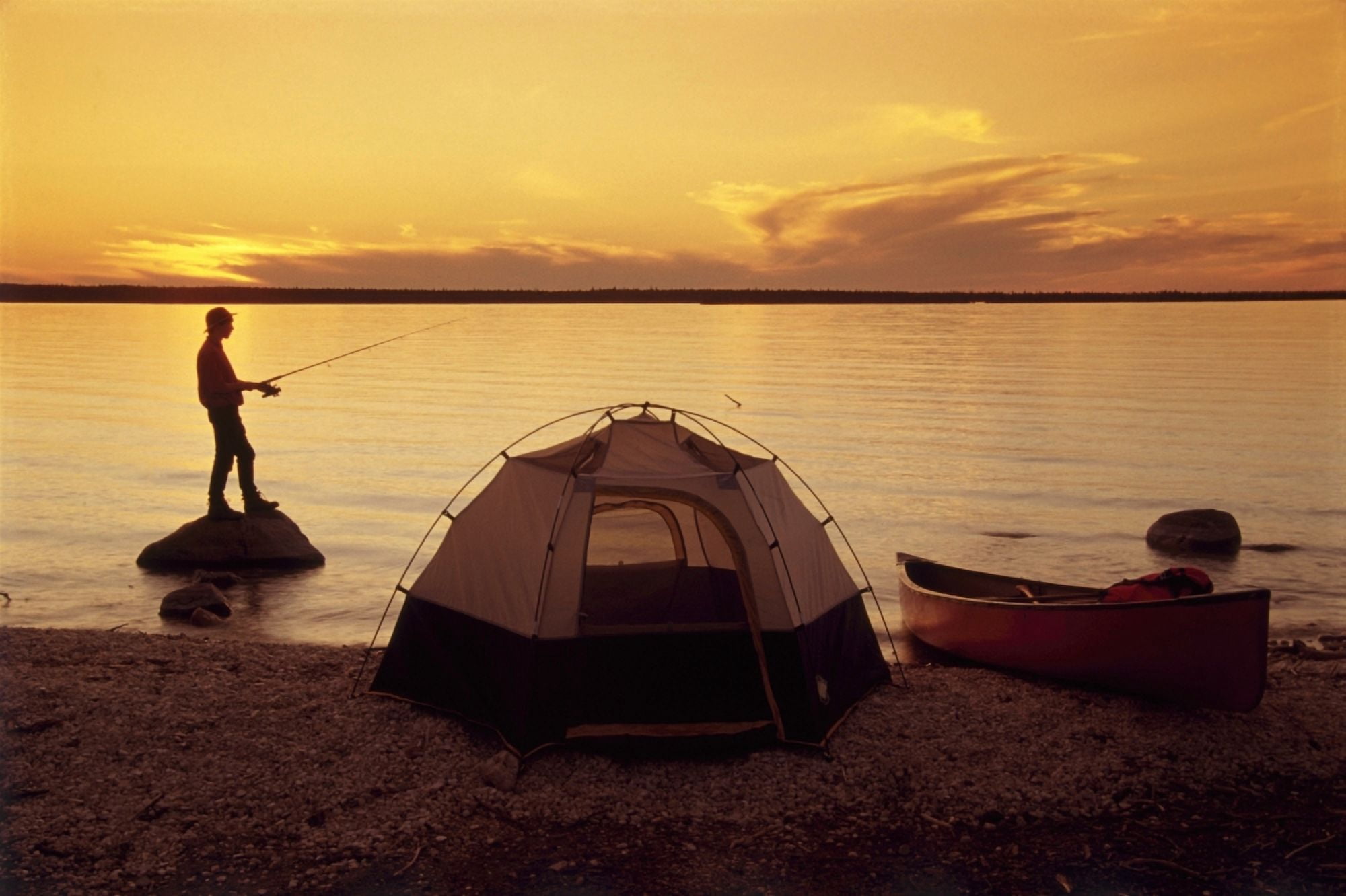 Camper Fishing Little Limestone Lake Manitoba Canvas Art - Dave Reede Design Pics (17 x 11)