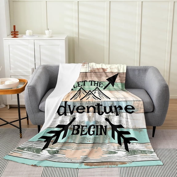 Camper Flannel Fleece Throw, All Season Happy Camping Hunting Rustic Farmhouse Style Bed Sofa Couch Blanket, 50"x60" Plush Throw