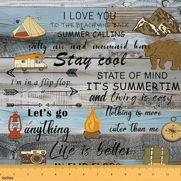 Camper Indoor Outdoor Fabric,Happy Camping Decorative Fabric,Hunting Bear Waterproof Fabric,Camp Adventure Themed Fabric By The Yard,Camper Rv Accessories Upholstery Fabric For Chairs Sofa,1 Yard