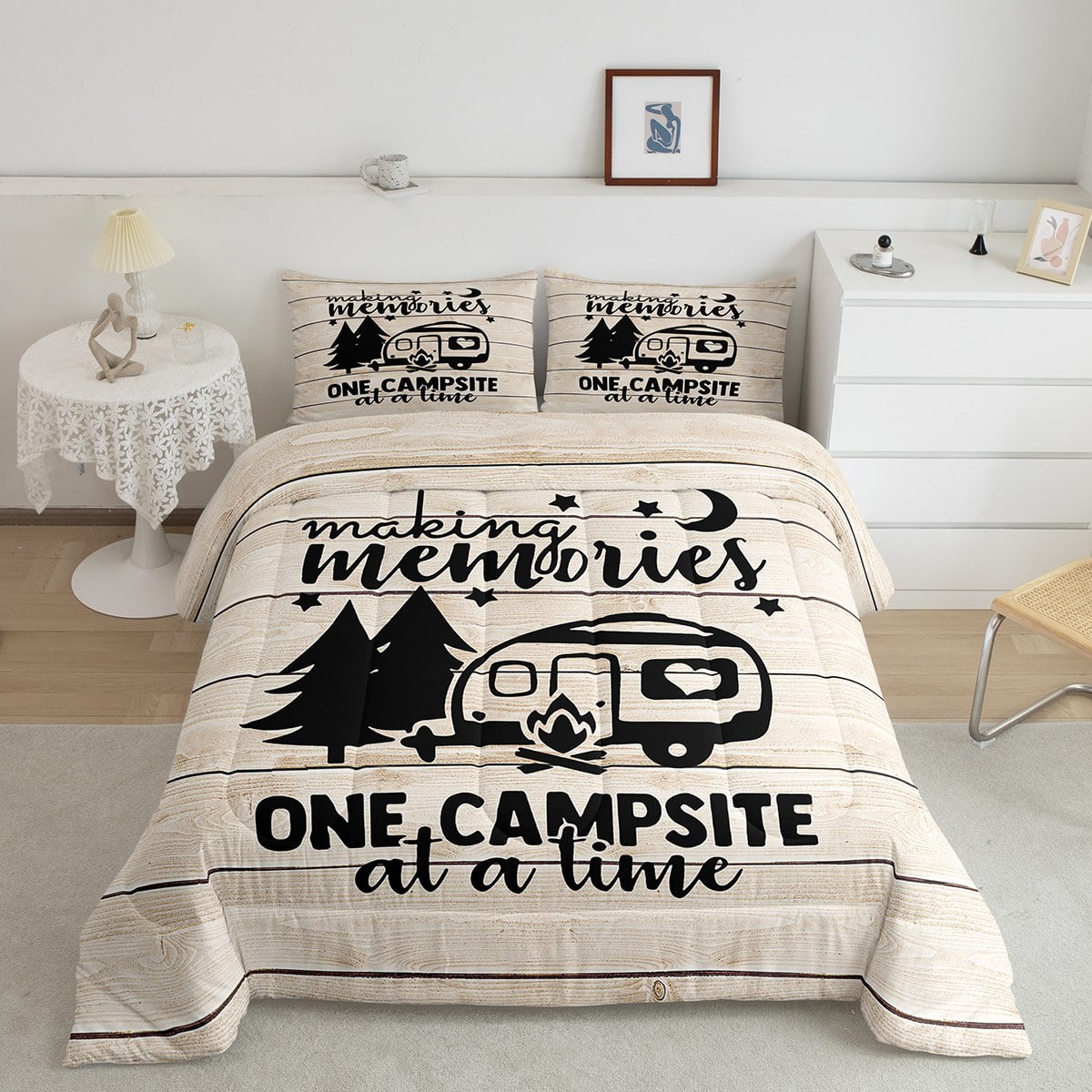 Camper King Comforter Set for Adult,Camping Themed Bedding for Travel