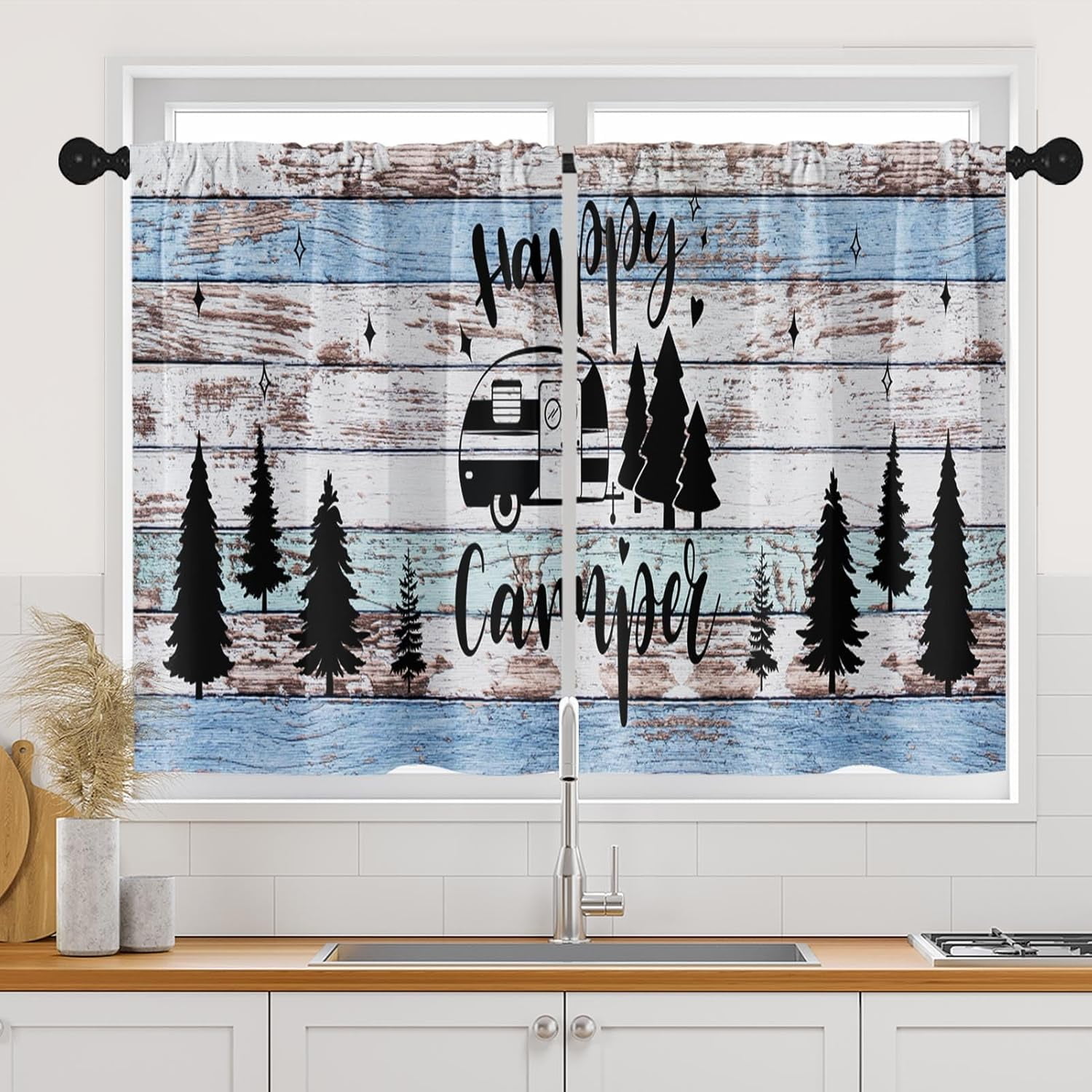 Camper Kitchen Curtains RV Window Curtains Over Sink Set of 2