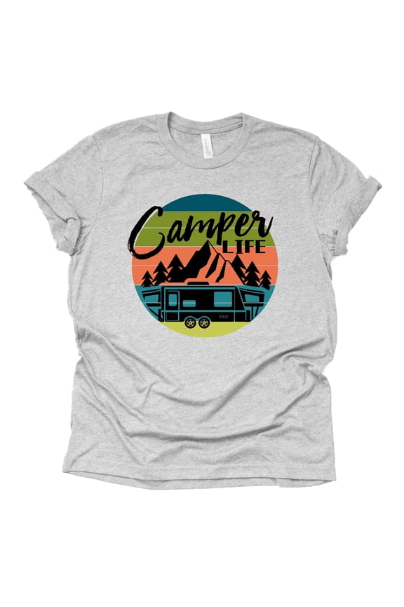 Camper Life Shirt, Camping RV Shirt, Women Summer Graphic Tees Tops Funny Gift for Christmas Unisex Short Sleeve (Gray, Large)