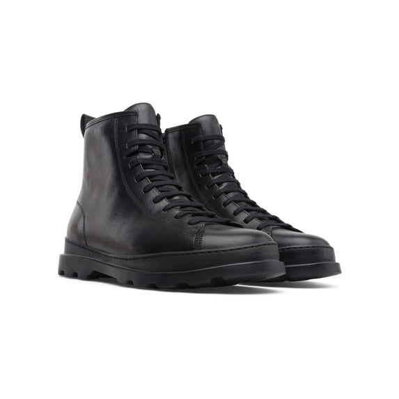 CAMPER Mens Black Lace-Up Front Heel Pull-Tab Cushioned Brutus Round Toe Wedge Zip-Up Leather Boots Shoes 42