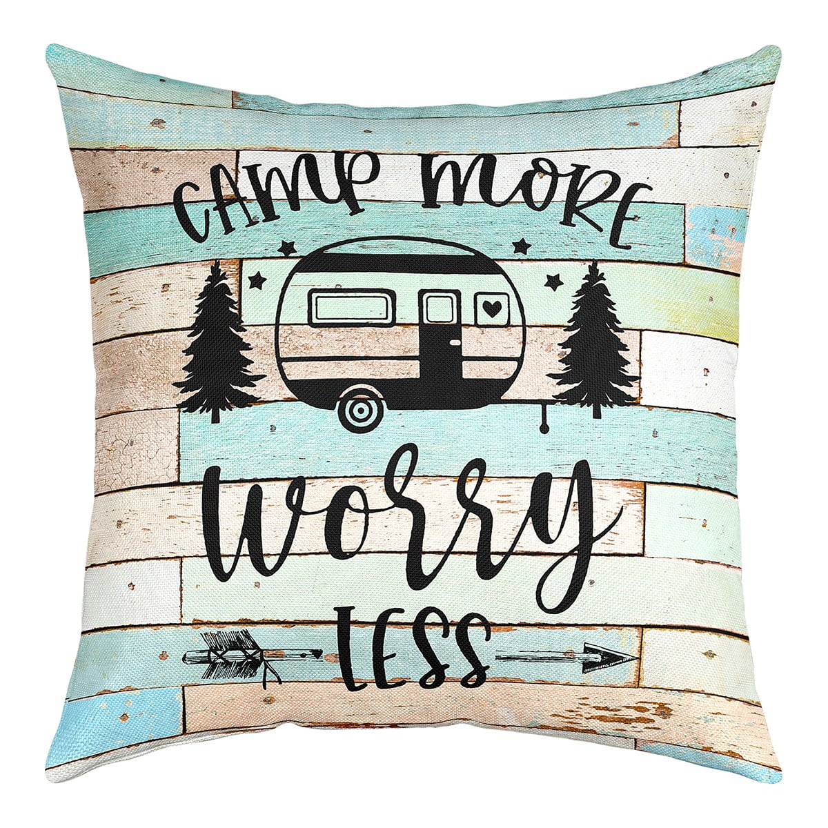 Camper Pillow Cover,Camping Themed Throw Pillow Cover for Travel