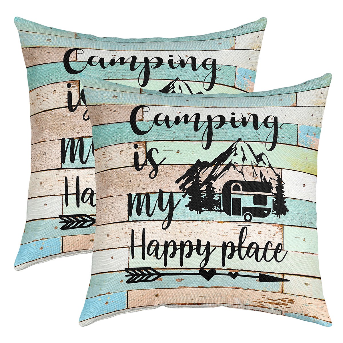 Camper Pillow Covers,Camping Themed Throw Pillow Covers for Travel