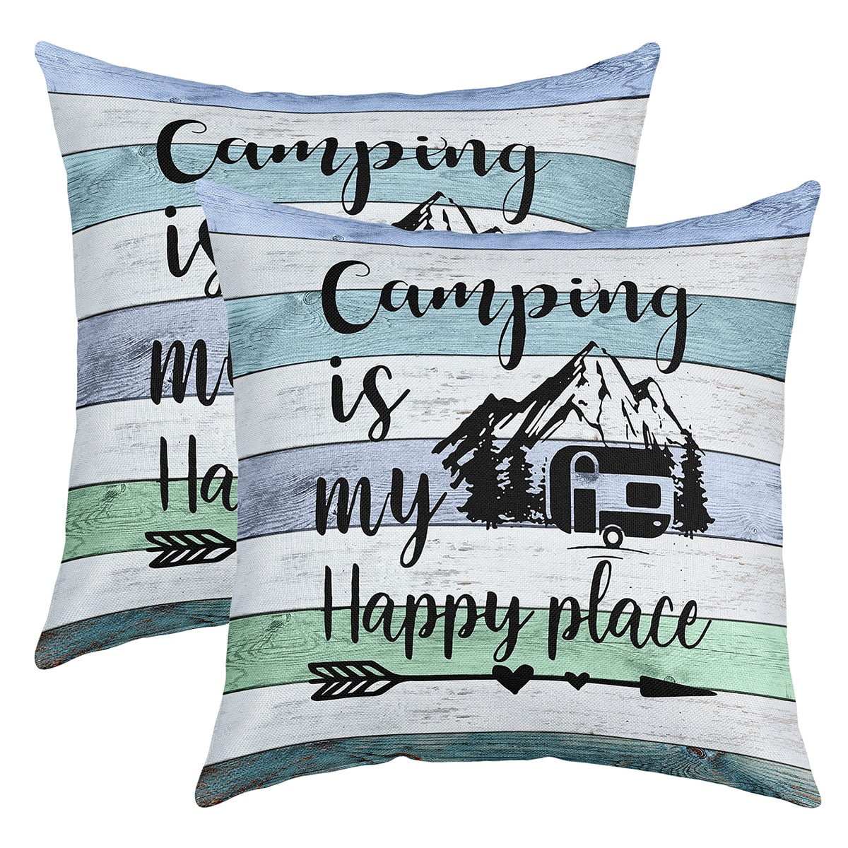 Camper Pillow Covers,Camping Themed Throw Pillow Covers for Travel