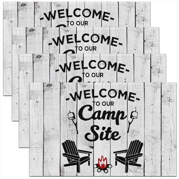 Camper Placemats Set of 4,Happy Camping Theme Table Place Mats,Rustic Wooden Placemat for Kitchen Dining Table Decor Indoor Outdoor RV Camping 18"x12"