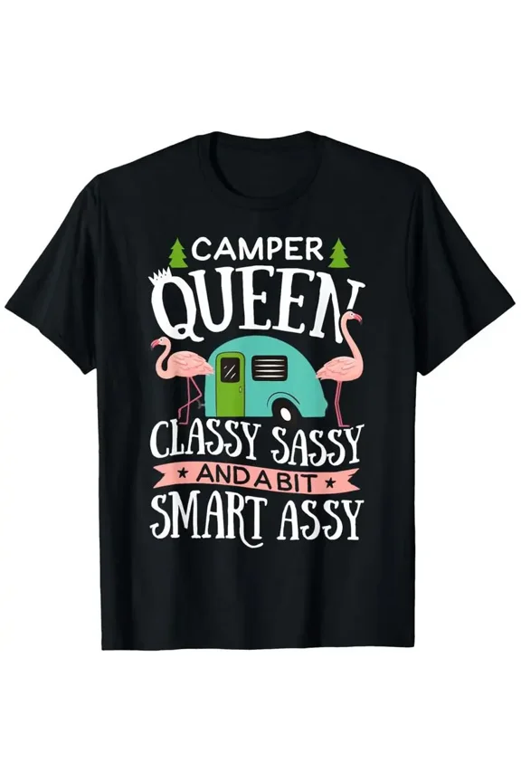 Camper Queen Classy Sassy Smart Graphic T-Shirt, Funny Camping RV Top for Women Girls, Unisex Golf Gift Tee for Men Women