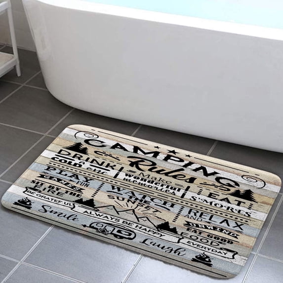 Camper RV Bath Mat for Travel Trailer Bathroom, Farmhouse Camping Rules Quote Floor Rugs Mats Non Slip Bathroom Happy Camp Decor Accessories 16X24 Inches Kitchen Bedroom Indoor
