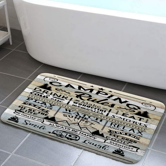 Camper RV Bath Mat for Travel Trailer Bathroom, Farmhouse Camping Rules Quote Floor Rugs Mats Non Slip Bathroom Happy Camp Decor Accessories 17X29 Inches Kitchen Bedroom Indoor