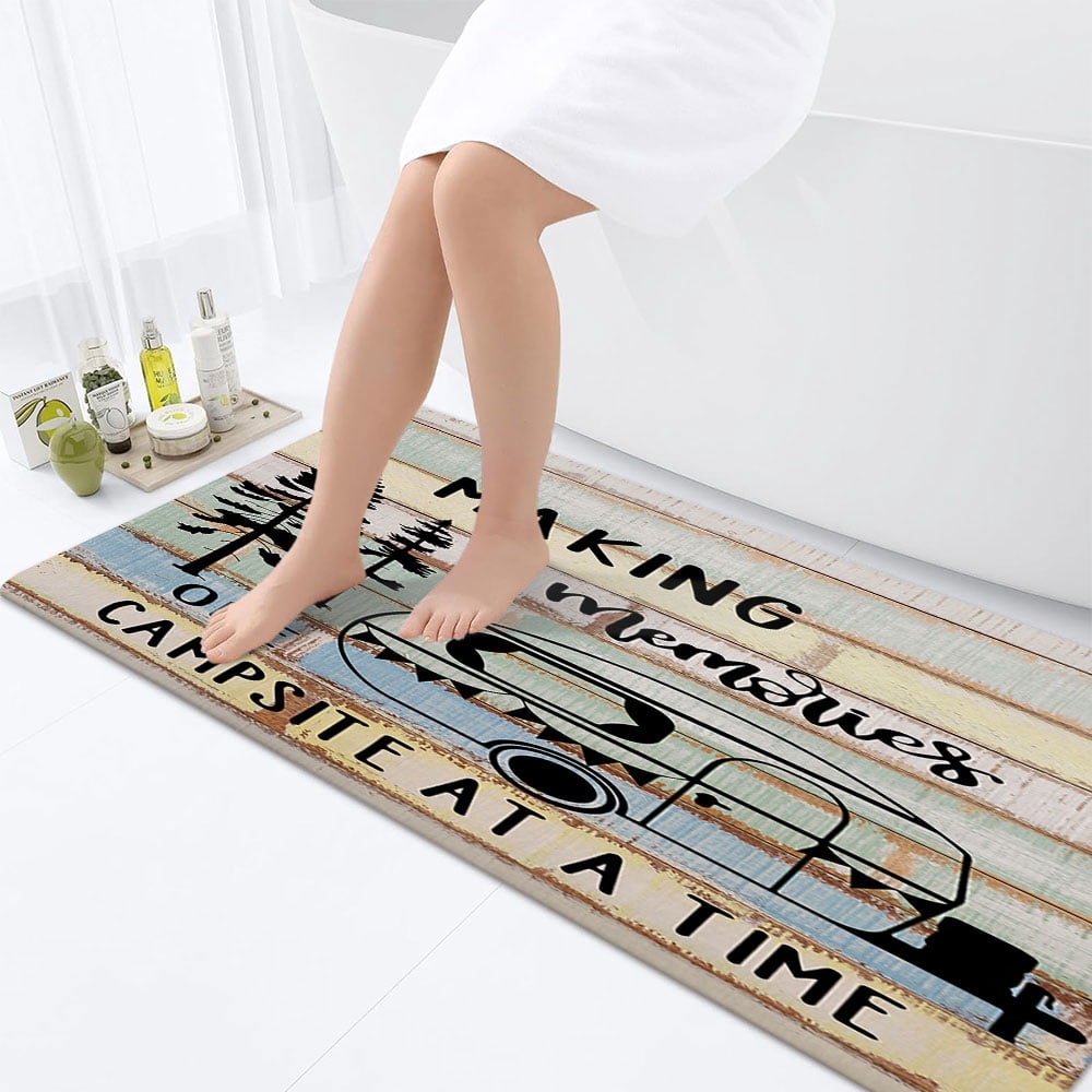 Camper RV Bathroom Rugs, Retro Rustic Wood Neutral Color for Travel ...