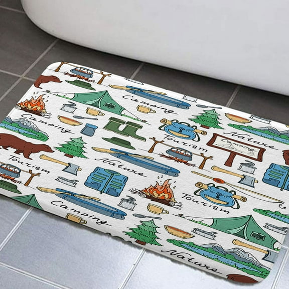 Camper RV Bathroom Rugs, Retro Rustic Wood Neutral Color For Travel Trailer Camping Theme Motor RV Non-Slip Bath Rugs, Bathroom Rug Mat 19X31inch, Extra Soft and Absorbent Bath Rugs