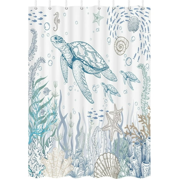 Camper RV Beach Ocean Theme Shower Curtain for Travel Trailer Bathroom, Nautical Coastal Camping Small Narrow Fabric Shower Curtains Set, Happy Camp Outdoor Decor Accessories with Hooks 47X64