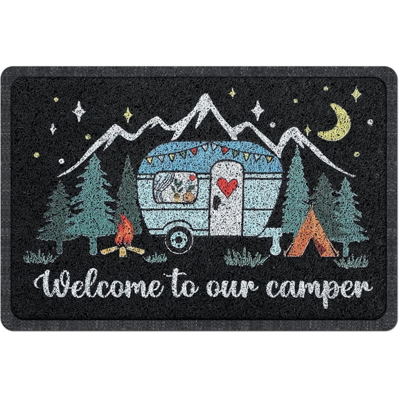 Camper RV Door Mat 16"x24" Entryway Rugs Welcome to Our Camping Door Mat for Non Slip Decorative Doormat for Indoor Outdoor Front Entrance Rubber Back Welcome Rugs(Camper Style)