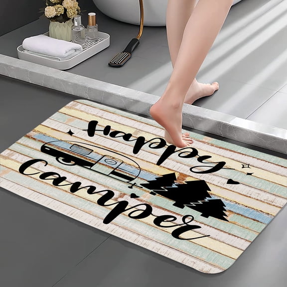 Camper RV Non-slip Bath Mats Rugs, Retro Rustic Wood Bathroom Mats Rugs, Travel Trailers Vintage Door Mats for Kitchen Living Room and Bathroom 17X29in