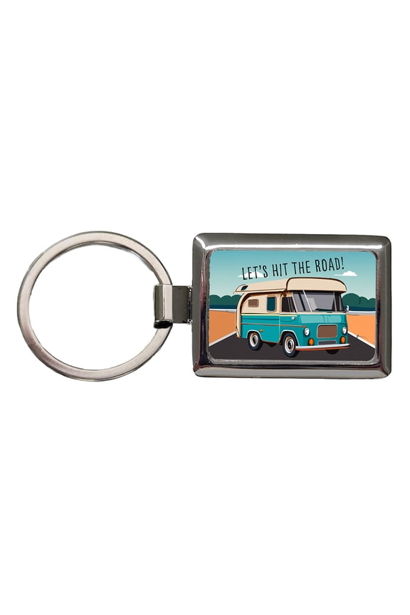 Camper RV Retro Vintage Traveling Hit the Road Camping Metal Rectangle Keychain