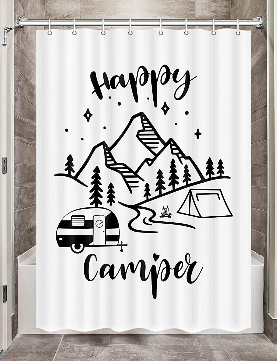 Camper RV Shower Curtains, Short Small Shower Curtain Mountain Rivers