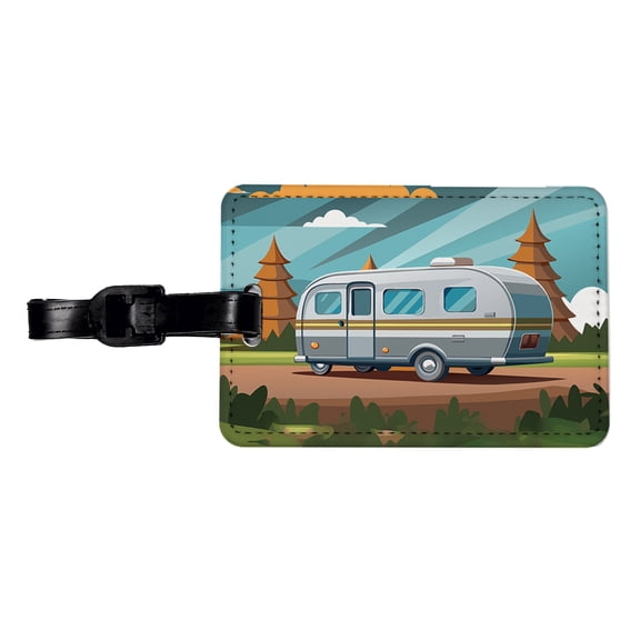 Camper RV Trailer Traveling Road Trip Faux Leather Travel Luggage Tag