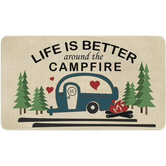 Camper RV Travel Trailer Door Mat, Camping Rug Decor for Campervan Caravan Motorhomes, Funny Gift for Campers - Life is Better Around The Campfire