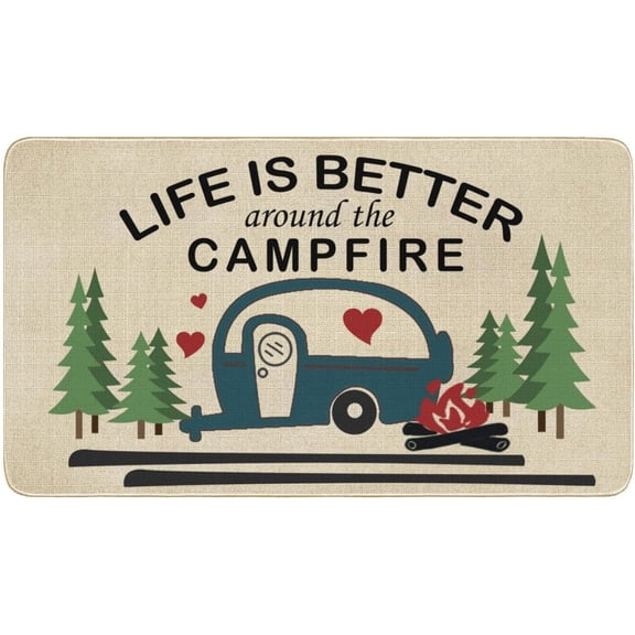 Camper RV Travel Trailer Door Mat, Camping Rug Decor for Campervan Caravan Motorhomes, Funny Gift for Campers - Life is Better Around The Campfire