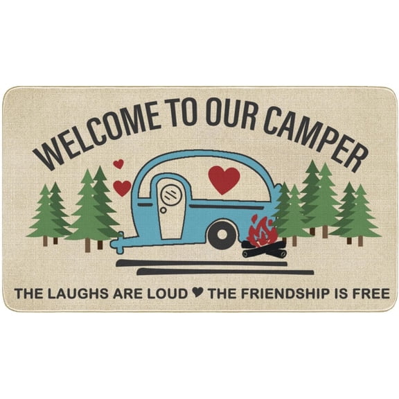 Camper RV Travel Trailer Door Mat, Camping Rug Decor for Campervan Caravan Motorhomes, Funny Gift for Campers - Welcome to Our Camper