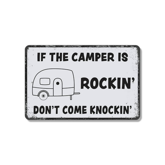 If The Camper Is Rockin Don’t Come Knockin 13 Inch x 20 Inch Novelty Plastic Sign Privacy Please Durable Weatherproof Perfect for RVs Campers Cabins Fun Gift for Campers Glampers