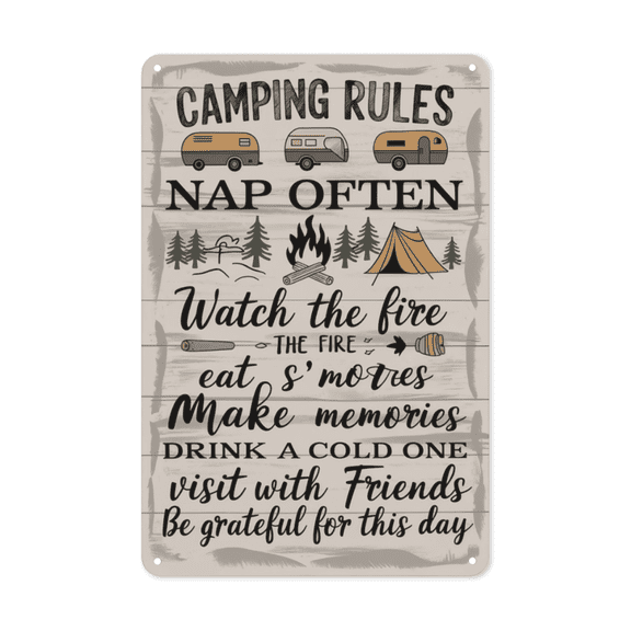 Camper Rules Warning Metal Sign Vintage Outdoor Decor Safety Poster Perfect Hanging RV Tent Trailers With Weatherproof Coating Camper Gift Traveler Packing List Road 8x12 inch metal sign rustic