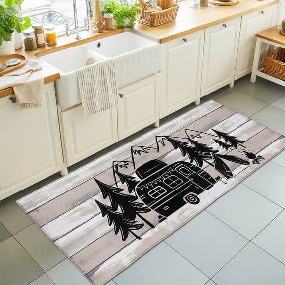 Camper Runner Rug 2'x6' Mountain Pine Trees Tent Forest Rustic Nature Hallway Runner Rugs Washable Non-Slip Bedside Floor Mats Carpet for Kitchen Bedroom Laundry Room Bathroom